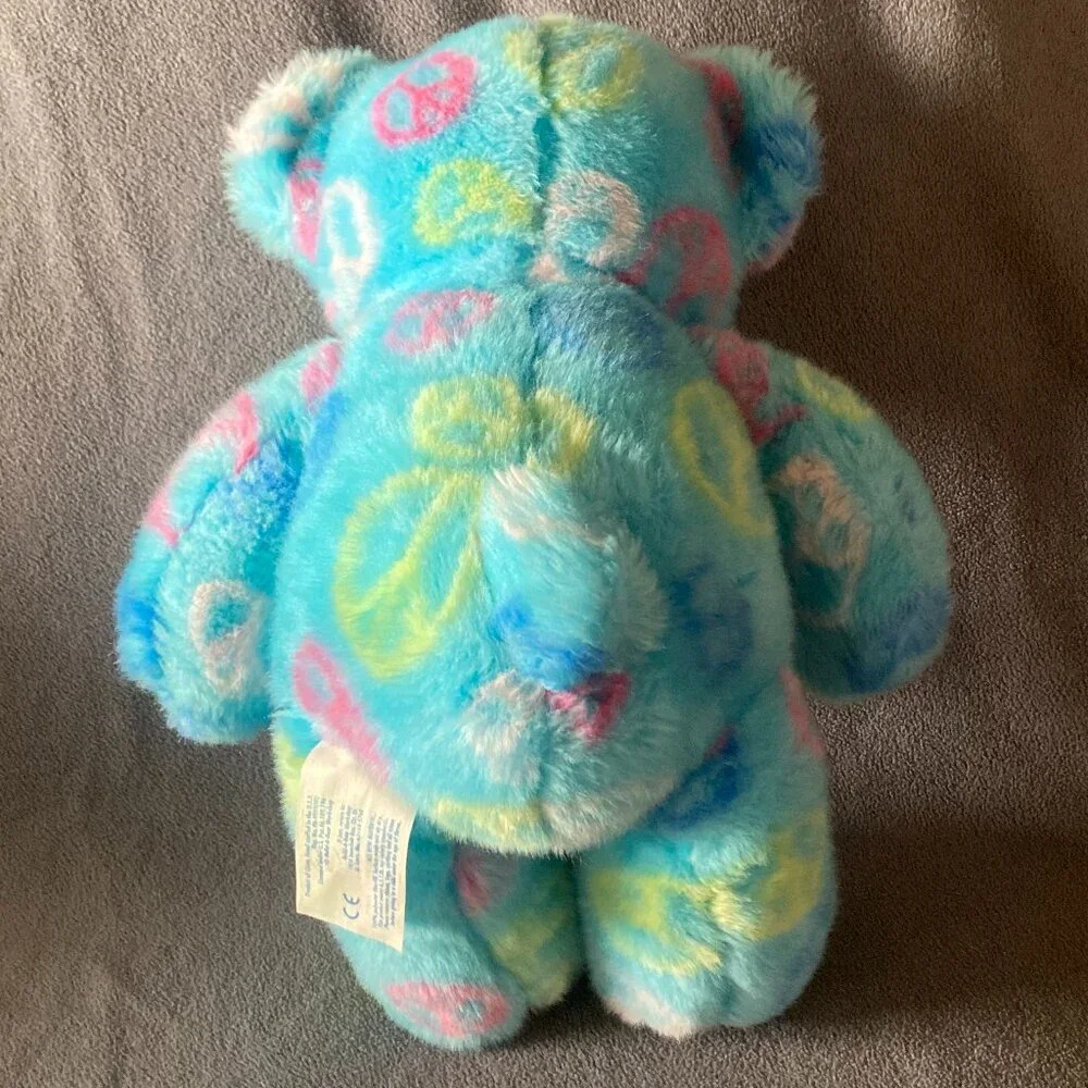 Build A Bear 14” Light Blue Peace Sign Bear Plush